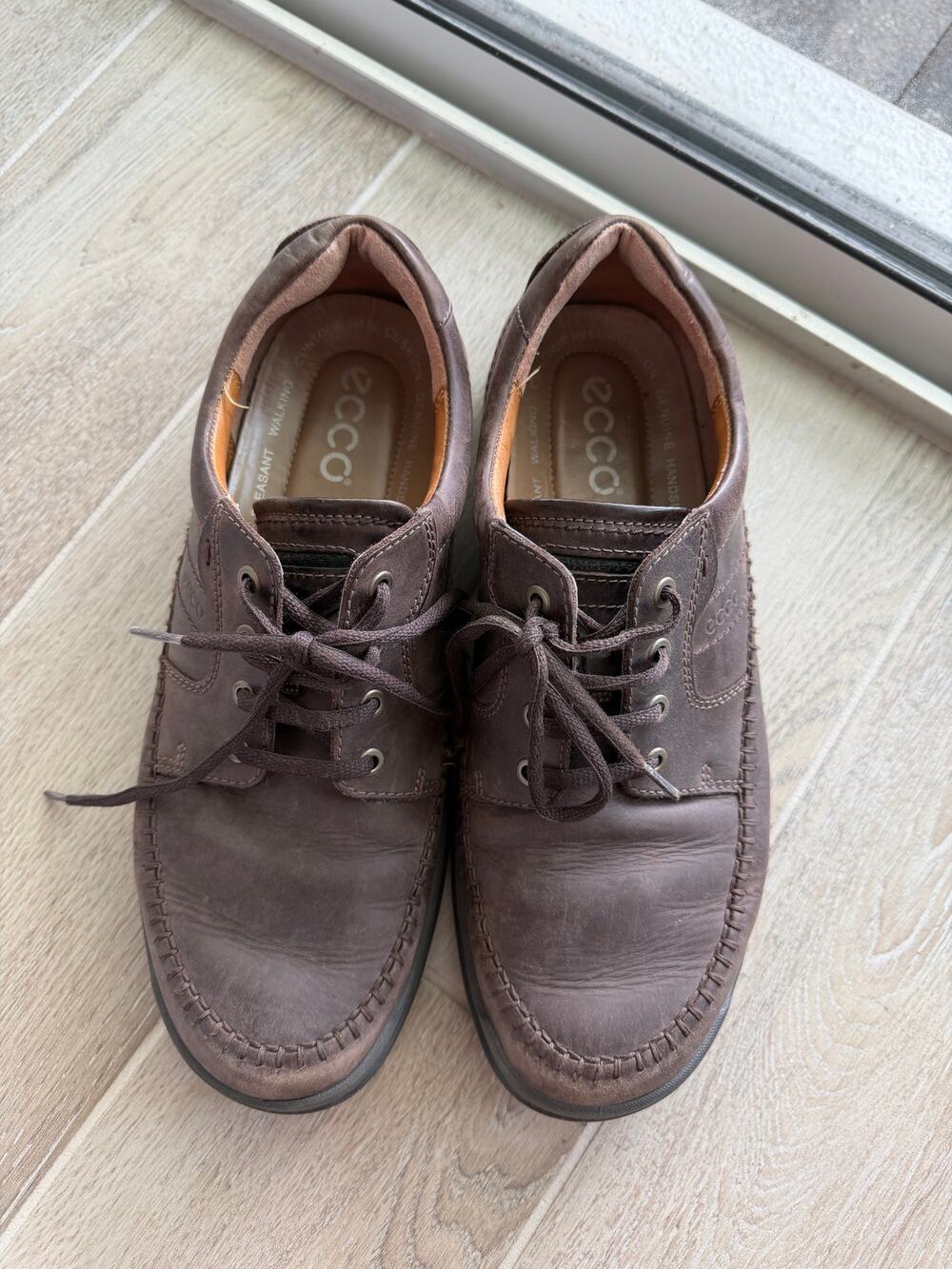 ECCO Men’s EU 43 Brown Leather Moc Toe Lace Up Comfort Walking Shoes